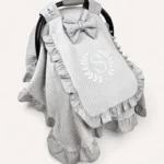 Gri Örgü Pike Fırfırlı Kapaklı Puset Örtüsü