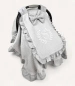 Gri Örgü Pike Fırfırlı Kapaklı Puset Örtüsü