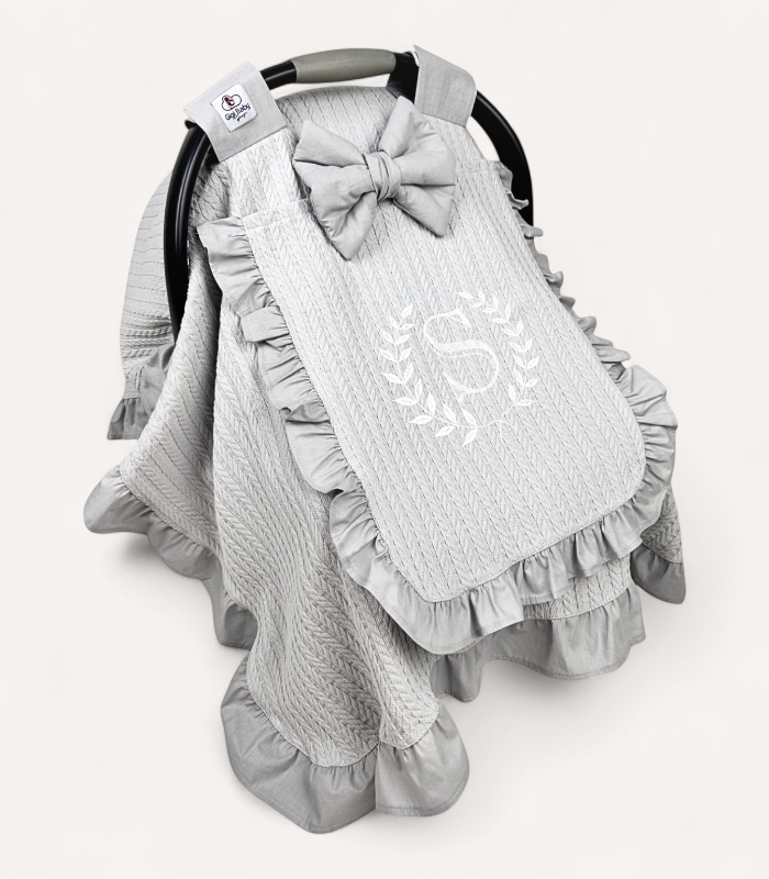 gri-orgu-pike-firfirli-kapakli-puset-ortusu Gri Örgü Pike Fırfırlı Kapaklı Puset Örtüsü - Görsel 1