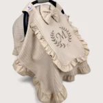 Bej Örgü Pike Fırfırlı Kapaklı Puset Örtüsü