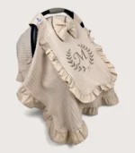 Bej Örgü Pike Fırfırlı Kapaklı Puset Örtüsü