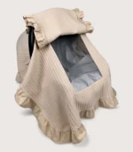 Bej Örgü Pike Fırfırlı Kapaklı Puset Örtüsü - Görsel 2