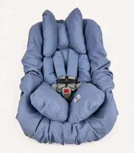 İndigo Mavi puset kılıfı, puset minderi ve kemer kılıfından oluşan setin ürün görseli.