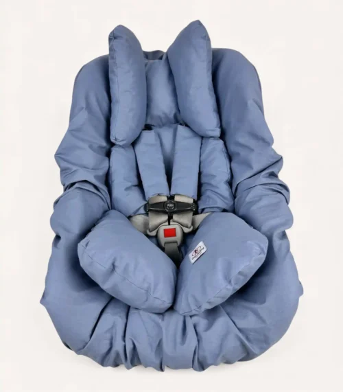 İndigo Mavi puset kılıfı, puset minderi ve kemer kılıfından oluşan setin ürün görseli.