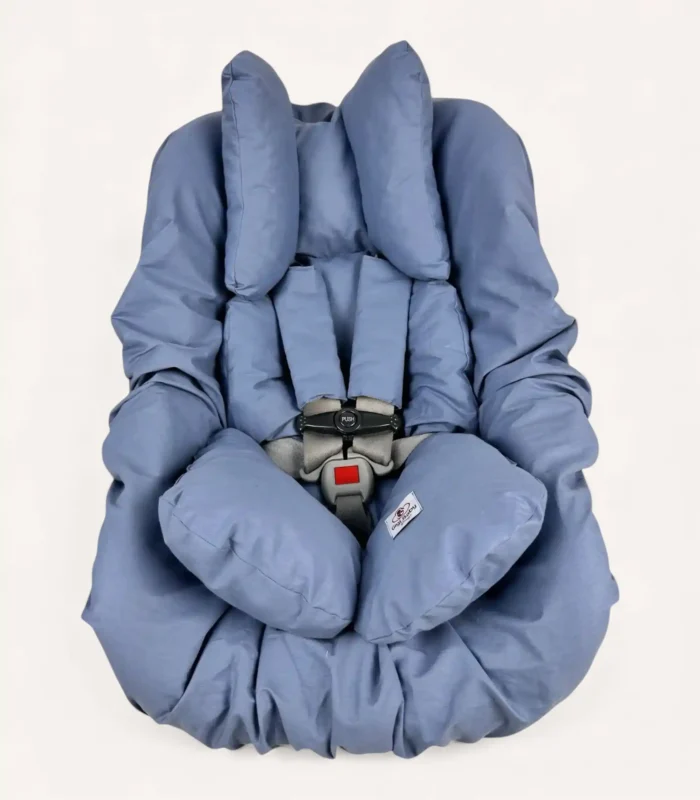 İndigo Mavi puset kılıfı, puset minderi ve kemer kılıfından oluşan setin ürün görseli.