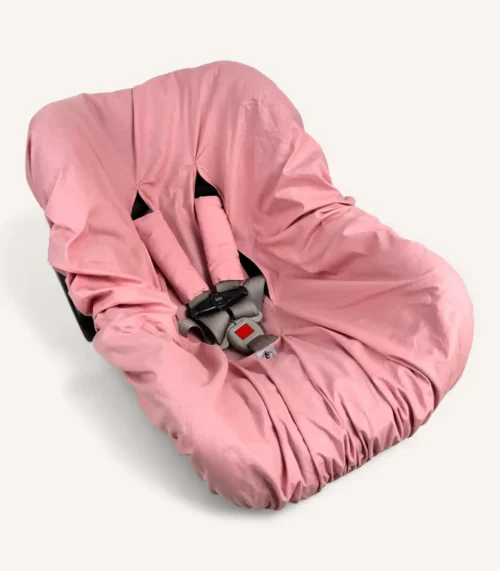 Pudra rengi puset kılıfı ve uyumlu kemer kılıfı seti – %100 pamuk üst yüzeyli, kişiselleştirilebilir bebek puset kılıfı.