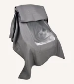 Antrasit tek kat müslin kumaştan, fırfırsız, kapaklı ve tül pencereli, kişiselleştirilebilir puset örtüsü.