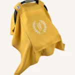 Hardal tek kat müslin kumaştan, fırfırsız, kapaklı ve tül pencereli, kişiselleştirilebilir puset örtüsü.