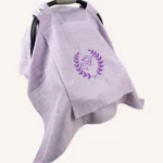 Lila tek kat müslin kumaştan, fırfırsız, kapaklı ve tül pencereli, kişiselleştirilebilir puset örtüsü.