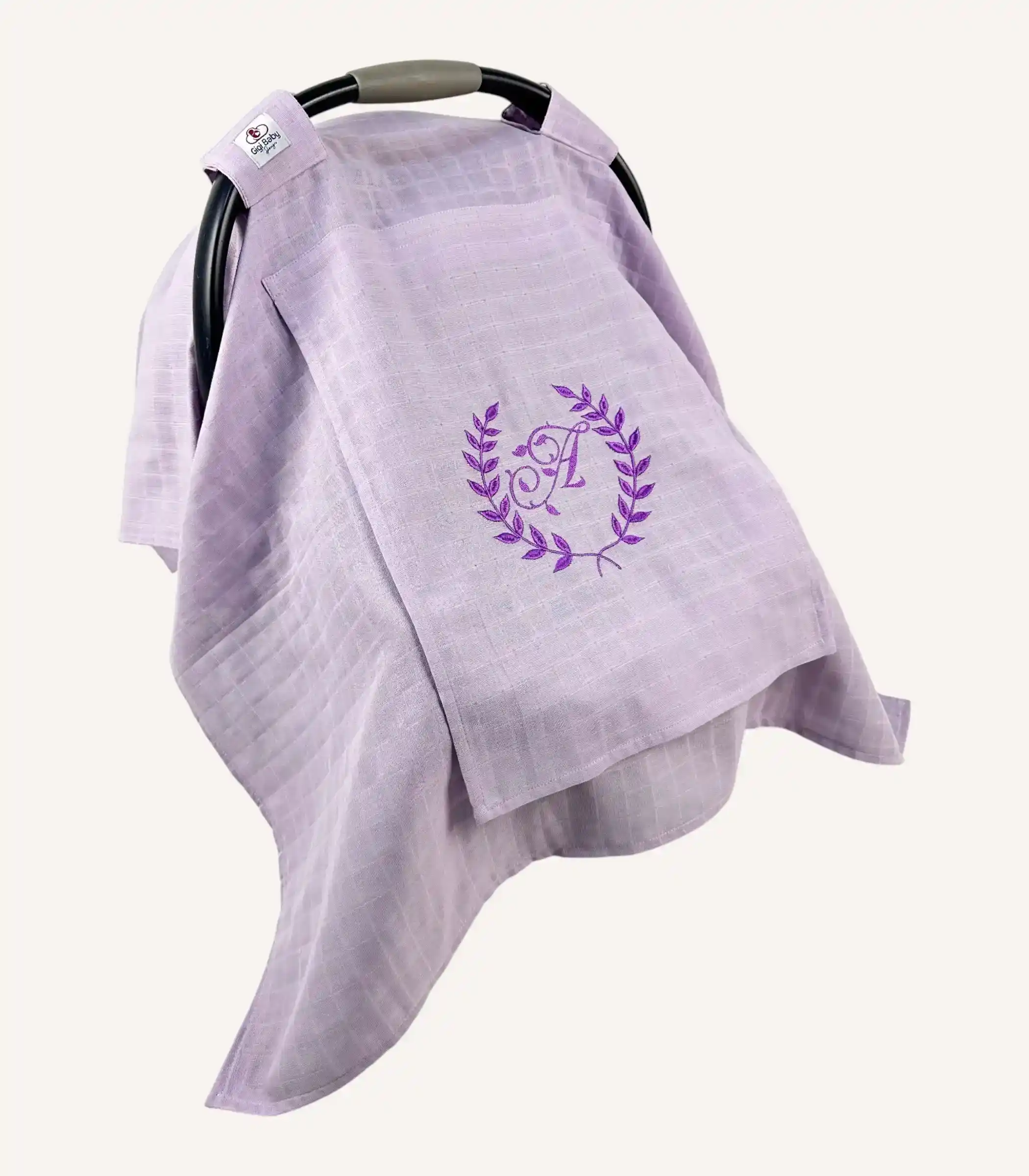 lila-tek-kat-muslin-kapakli-puset-ortusu Lila tek kat müslin kumaştan, fırfırsız, kapaklı ve tül pencereli, kişiselleştirilebilir puset örtüsü.