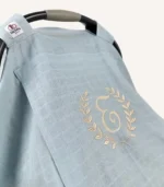 Mint tek kat müslin kumaştan, fırfırsız, kapaklı ve tül pencereli, kişiselleştirilebilir puset örtüsü.