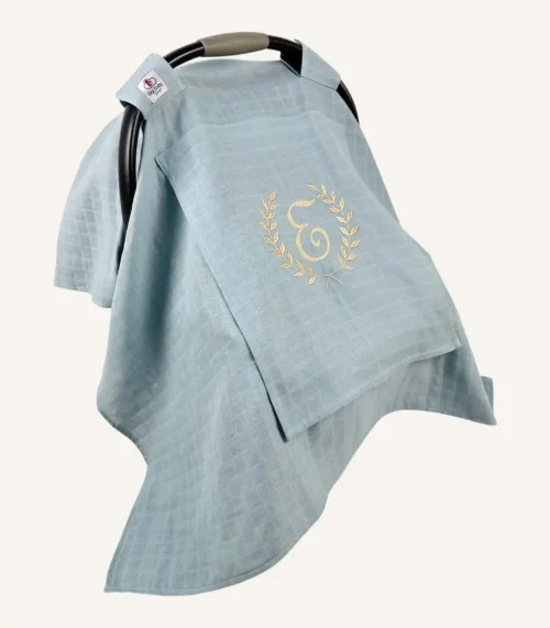 Mint tek kat müslin kumaştan, fırfırsız, kapaklı ve tül pencereli, kişiselleştirilebilir puset örtüsü.