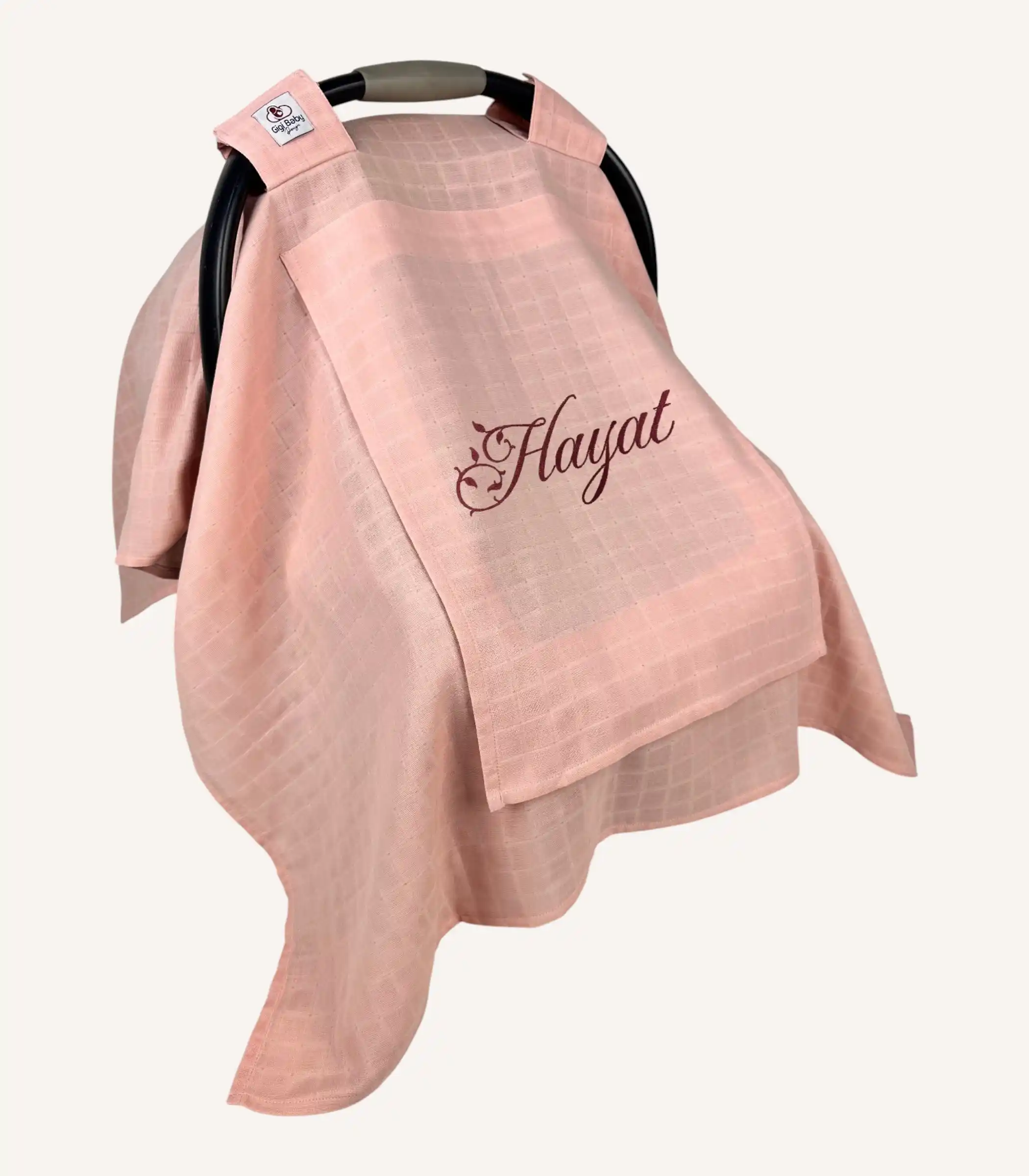 pudra-tek-kat-muslin-kapakli-puset-ortusu Pudra tek kat müslin kumaştan, fırfırsız, kapaklı ve tül pencereli, kişiselleştirilebilir puset örtüsü.