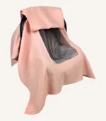 Pudra tek kat müslin kumaştan, fırfırsız, kapaklı ve tül pencereli, kişiselleştirilebilir puset örtüsü.