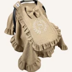 Taş tek kat müslin kumaştan, kapaklı ve kapak kenarları fırfırlı, tül pencereli, kişiselleştirilebilir puset örtüsü.