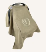 Taş tek kat müslin kumaştan, fırfırsız, kapaklı ve tül pencereli, kişiselleştirilebilir puset örtüsü.