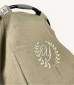 Taş tek kat müslin kumaştan, fırfırsız, kapaklı ve tül pencereli, kişiselleştirilebilir puset örtüsü.