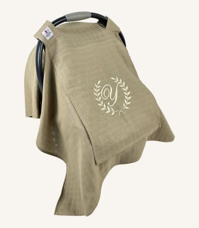 Taş tek kat müslin kumaştan, fırfırsız, kapaklı ve tül pencereli, kişiselleştirilebilir puset örtüsü.