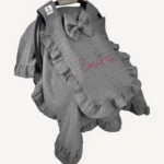 Antrasit tek kat müslin kumaştan, kenarları ve kapak bölümü fırfırlı puset örtüsü.