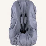 Antrasit pamuk yüzeyli, alezli veya alezsiz seçenekli, çıtçıt kemer geçişli ve cırtlı kemer kılıflı çocuk oto koltuğu kılıfı