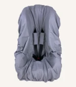 Antrasit pamuk yüzeyli, alezli veya alezsiz seçenekli, çıtçıt kemer geçişli ve cırtlı kemer kılıflı çocuk oto koltuğu kılıfı