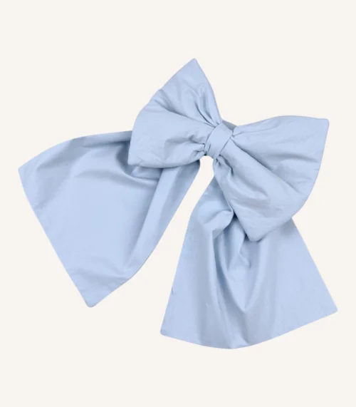 Bebek mavisi pamuk poplin kumaştan, elyaf dolgulu, cırtlı veya broşlu takılabilen dekoratif fiyonk aksesuar