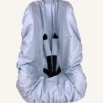 Bebek mavisi pamuk yüzeyli, alezli veya alezsiz seçenekli, çıtçıt kemer geçişli ve cırtlı kemer kılıflı çocuk oto koltuğu kılıfı