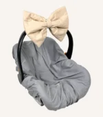 Bej pamuk poplin kumaştan, elyaf dolgulu, cırtlı veya broşlu takılabilen dekoratif fiyonk aksesuar