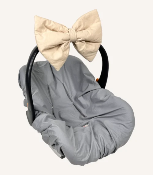 Bej pamuk poplin kumaştan, elyaf dolgulu, cırtlı veya broşlu takılabilen dekoratif fiyonk aksesuar