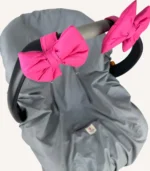 Fuşya renkte, pamuk poplin kumaştan, cırtlı veya broşlu takılabilen iki adet mini fiyonk aksesuar seti