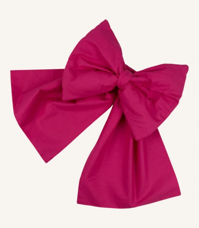 Fuşya pamuk poplin kumaştan, elyaf dolgulu, cırtlı veya broşlu takılabilen dekoratif fiyonk aksesuar