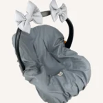 Gri renkte, pamuk poplin kumaştan, cırtlı veya broşlu takılabilen iki adet mini fiyonk aksesuar seti