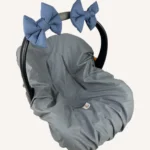 İndigo mavi renkte, pamuk poplin kumaştan, cırtlı veya broşlu takılabilen iki adet mini fiyonk aksesuar seti