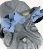 İndigo mavi renkte, pamuk poplin kumaştan, cırtlı veya broşlu takılabilen iki adet mini fiyonk aksesuar seti