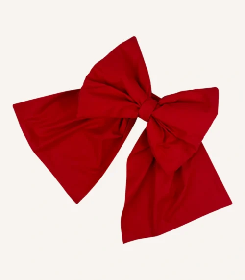 Kırmızı pamuk poplin kumaştan, elyaf dolgulu, cırtlı veya broşlu takılabilen dekoratif fiyonk aksesuar