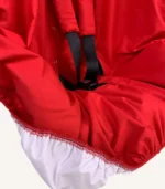 Kırmızı pamuk yüzeyli, alezli veya alezsiz seçenekli, çıtçıt kemer geçişli ve cırtlı kemer kılıflı çocuk oto koltuğu kılıfı