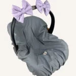 Lila renkte, pamuk poplin kumaştan, cırtlı veya broşlu takılabilen iki adet mini fiyonk aksesuar seti