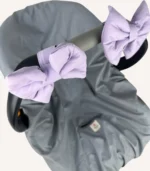 Lila renkte, pamuk poplin kumaştan, cırtlı veya broşlu takılabilen iki adet mini fiyonk aksesuar seti