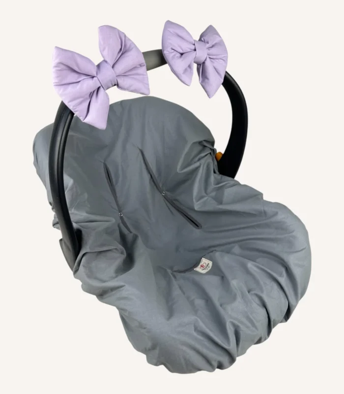 Lila renkte, pamuk poplin kumaştan, cırtlı veya broşlu takılabilen iki adet mini fiyonk aksesuar seti