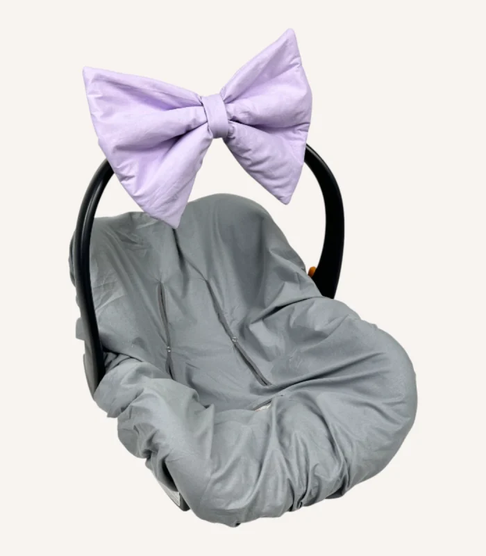 Lila pamuk poplin kumaştan, elyaf dolgulu, cırtlı veya broşlu takılabilen dekoratif fiyonk aksesuar