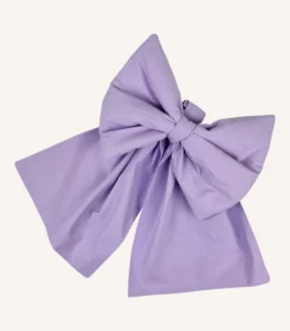 Lila pamuk poplin kumaştan, elyaf dolgulu, cırtlı veya broşlu takılabilen dekoratif fiyonk aksesuar