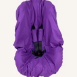 Mor pamuk yüzeyli, alezli veya alezsiz seçenekli, çıtçıt kemer geçişli ve cırtlı kemer kılıflı çocuk oto koltuğu kılıfı