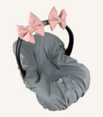 Pudra renkte, pamuk poplin kumaştan, cırtlı veya broşlu takılabilen iki adet mini fiyonk aksesuar seti