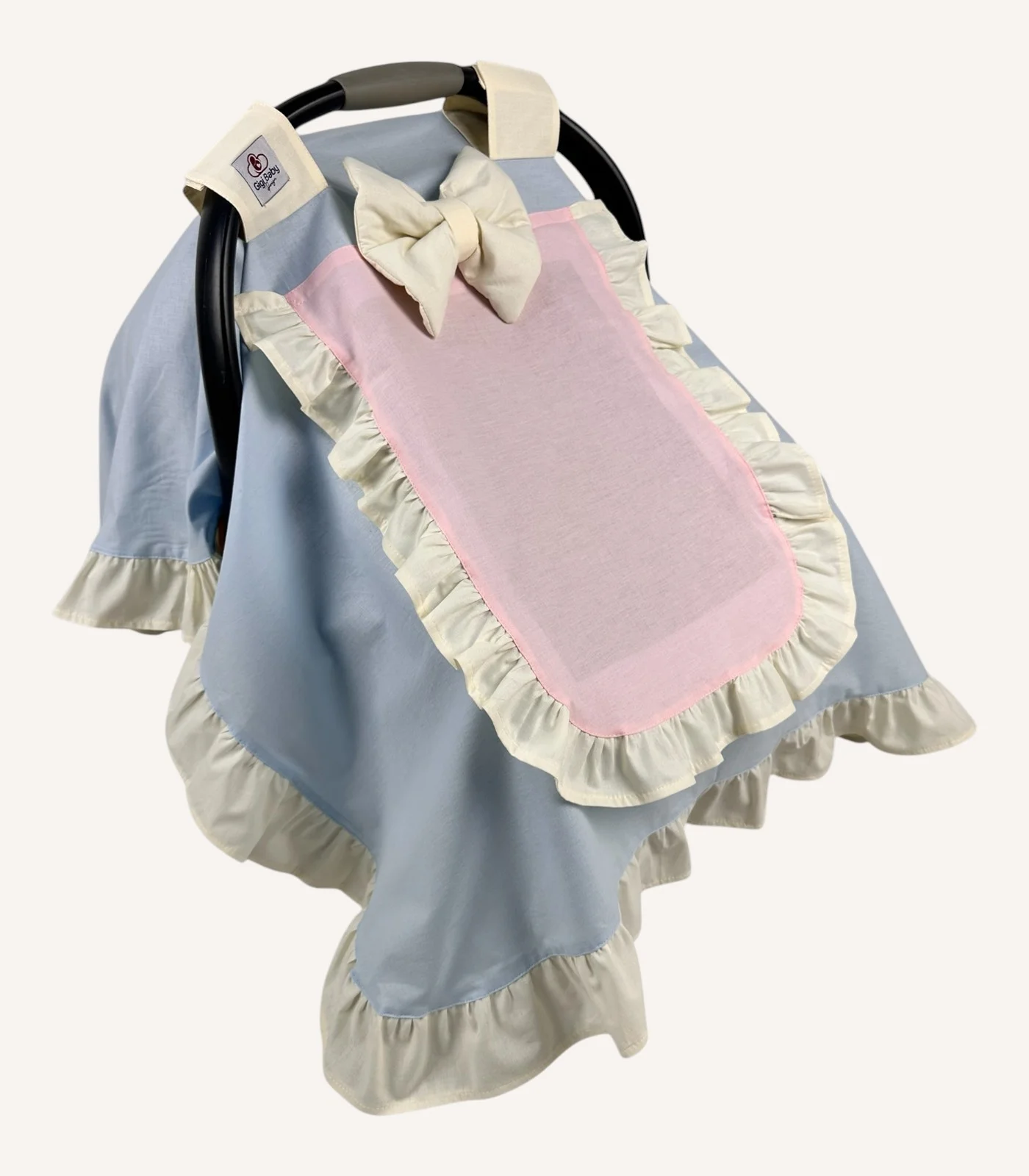 renkli-poplin-firfirli-kapakli-puset-ortusu-8 Çok renkli poplin kumaştan, krem bebek mavisi ve bebek pembesi tonlarında, fırfırlı ve tül pencereli kapaklı puset örtüsü