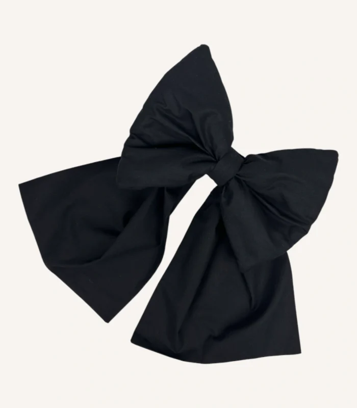 Siyah pamuk poplin kumaştan, elyaf dolgulu, cırtlı veya broşlu takılabilen dekoratif fiyonk aksesuar