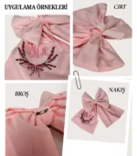 pamuk poplin kumaştan, elyaf dolgulu, cırtlı veya broşlu takılabilen dekoratif fiyonk aksesuar