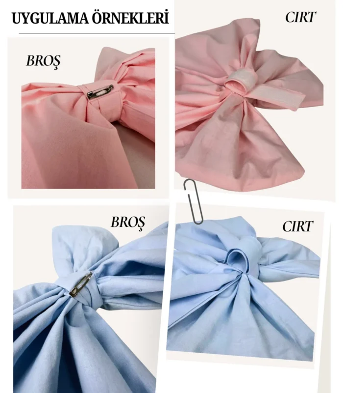 pamuk poplin kumaştan, elyaf dolgulu, cırtlı veya broşlu takılabilen dekoratif fiyonk aksesuar