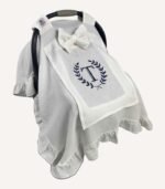 Ekru 8’li organik hastane çıkış seti; kroşeli yastık, battaniye, tulum, ayı şapka, zıbınlar ve müslin puset örtüsü