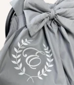 Antrasit örgü pike puset örtüsü, fiyonklu, ortadan yırtmaçlı çıtçıtlı model, fırfırlı kenarlı, %100 pamuk bebek puset örtüsü