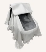 Ekru organik pamuk interlok, fırfır kenarları kroşe detaylı sade puset örtüsü